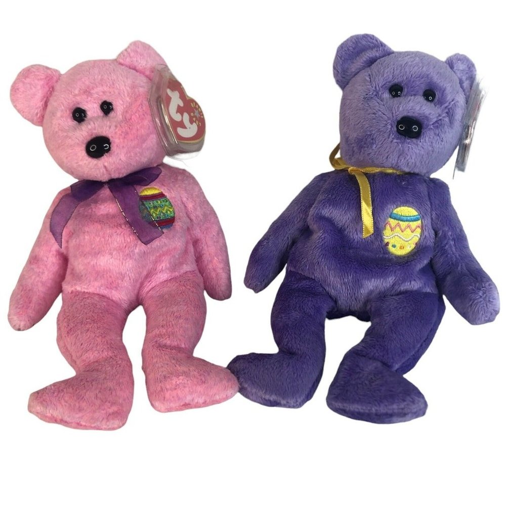 2 TY Beanie Babies Eggs and Eggs III Easter Bear Plush Bean Bag Stuffed Animal